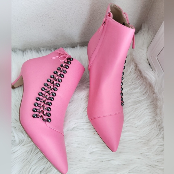 KURT GEIGER LONDON RITA ANKLE BOOTS PINK LEATHER POINTED TOE NANO HEEL SIZE 6.5 - Picture 13 of 16